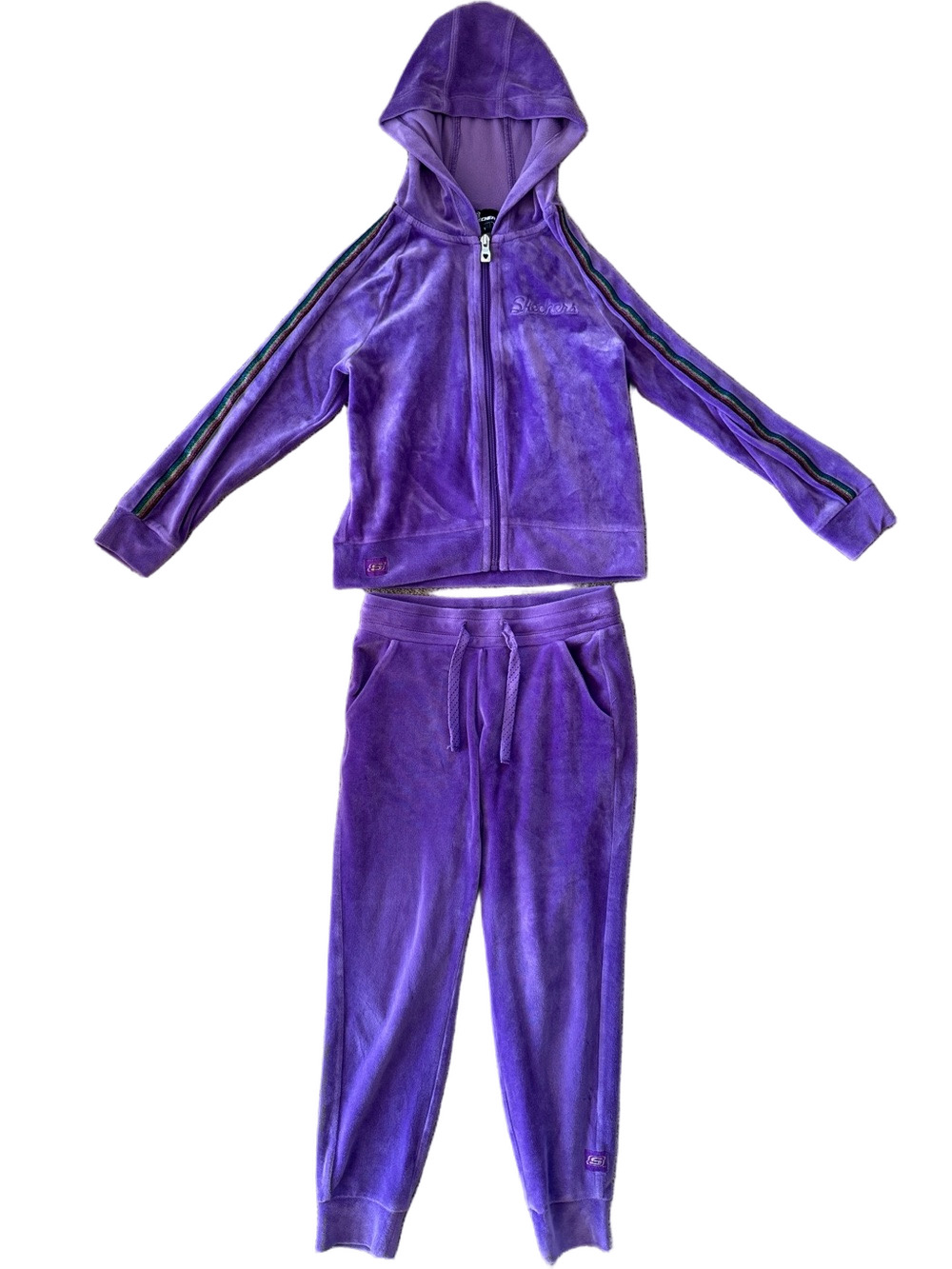 Skechers Purple Velour Zip Hoodie & Jogger Set with Stripe Accents